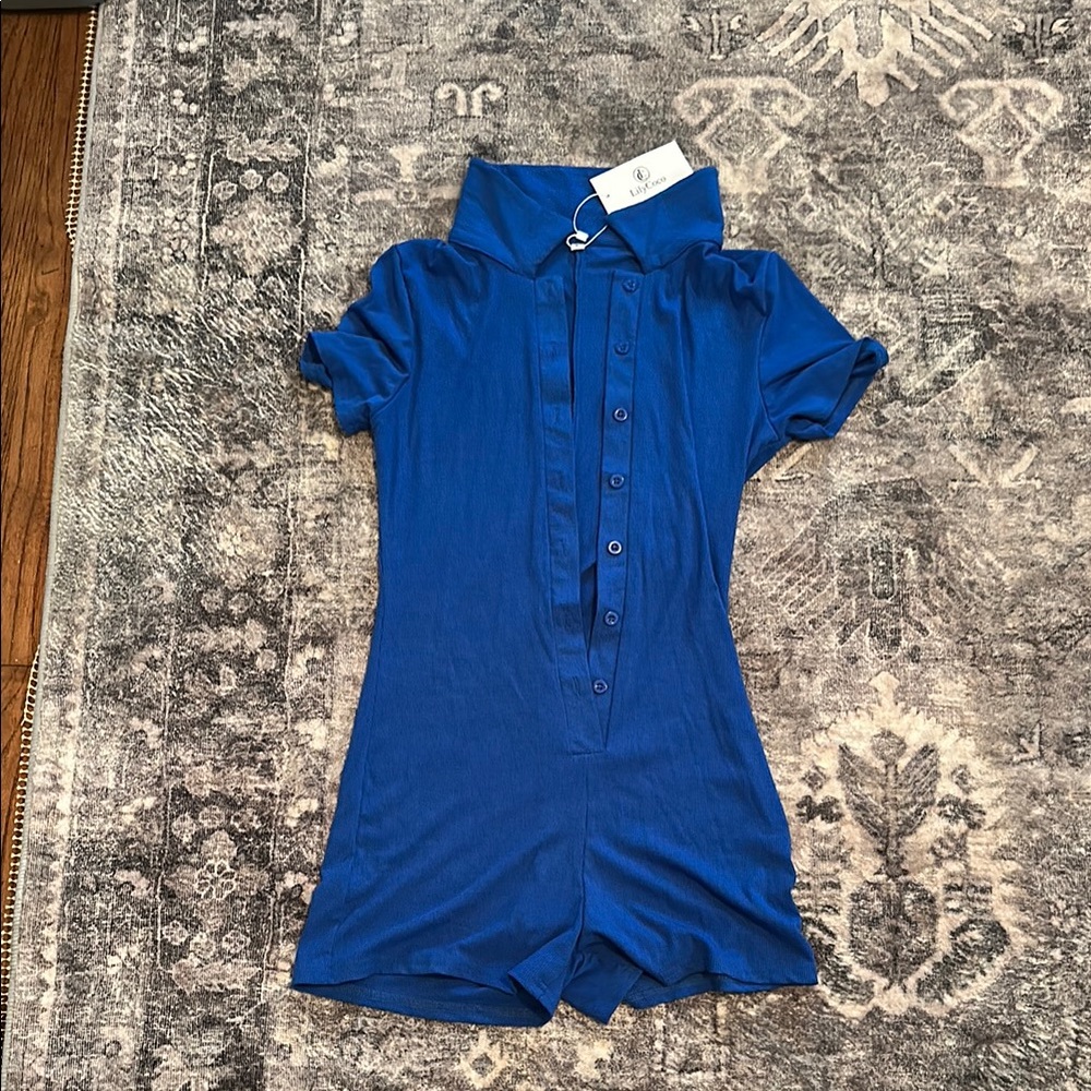 Blue Button-Up Romper